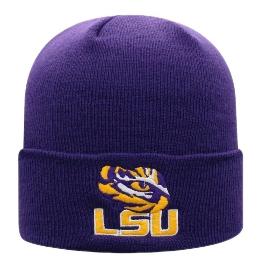 NCAA‎ LSU Tigers SEC, Beanie Unisex OS Purple Knit Cuffed Logo  Top of the World